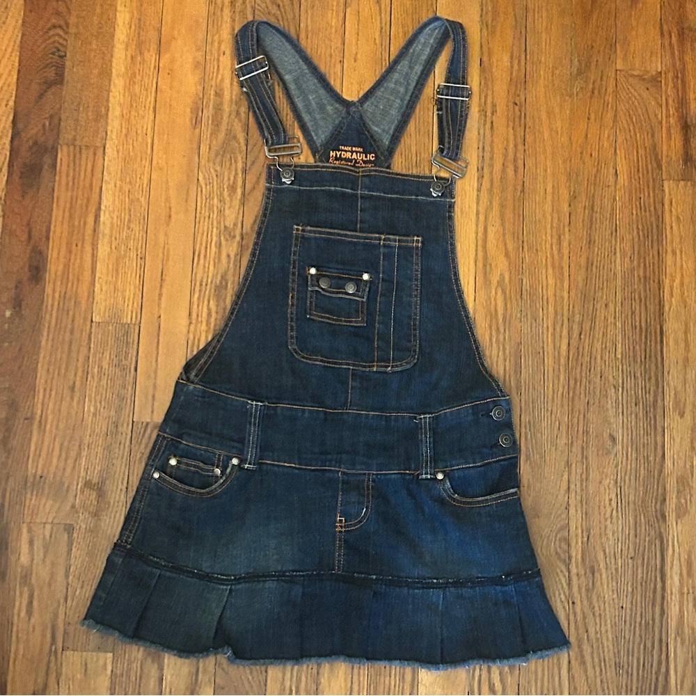 💖 Y2K 💖 Hydraulic Denim Mini Pleated Overall Dress - Small - 5/6